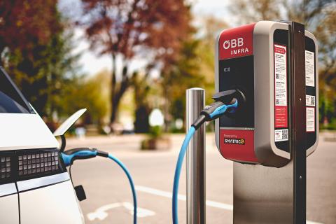 Close up von Laden an ÖBB Infrastruktur Wallbox powered by SMATRICS
